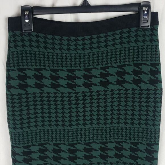 Carmen Marc Valvo Women's Small Green & Black Houndstooth Skirt - Picture 5 of 10